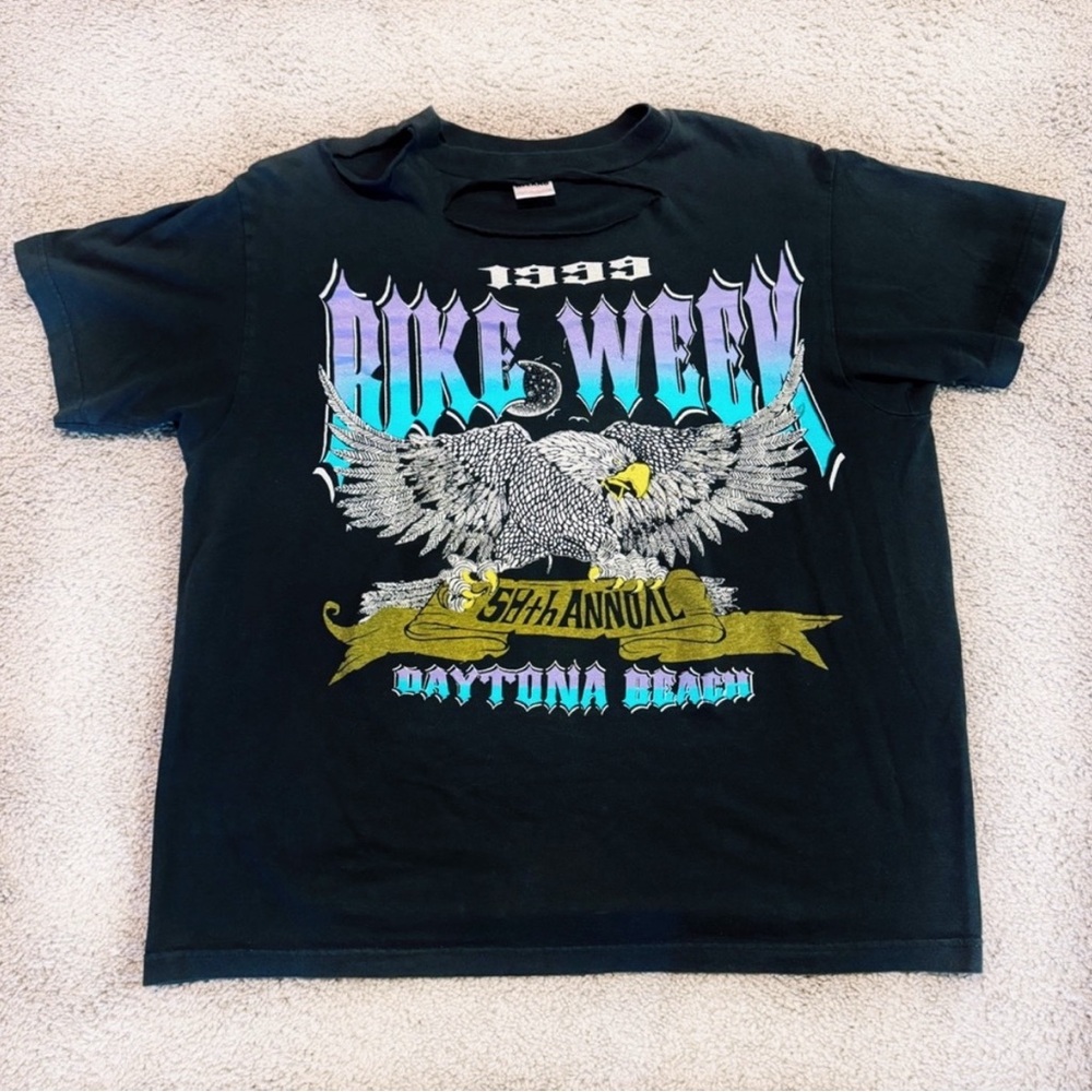 ✨ Vintage Thrashed 1999 Daytona Beach Bike Week 58th Anniversary T Shirt